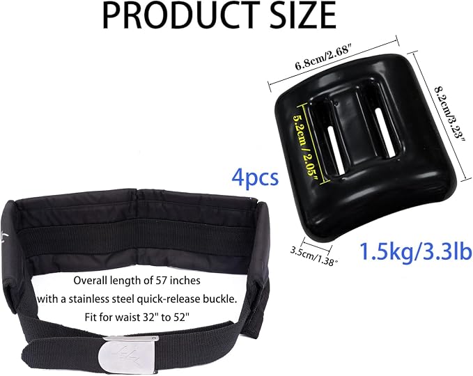 Vinyl Coated Diving Weights-4pcs 1.1-4.4 lbs Dive Weights with 4 Pocket Scuba Weight Belt with Quick Release Buckle,Used for Freediving, Spearfishing & Scuba Diving-Fit for Waist 32" to 52"