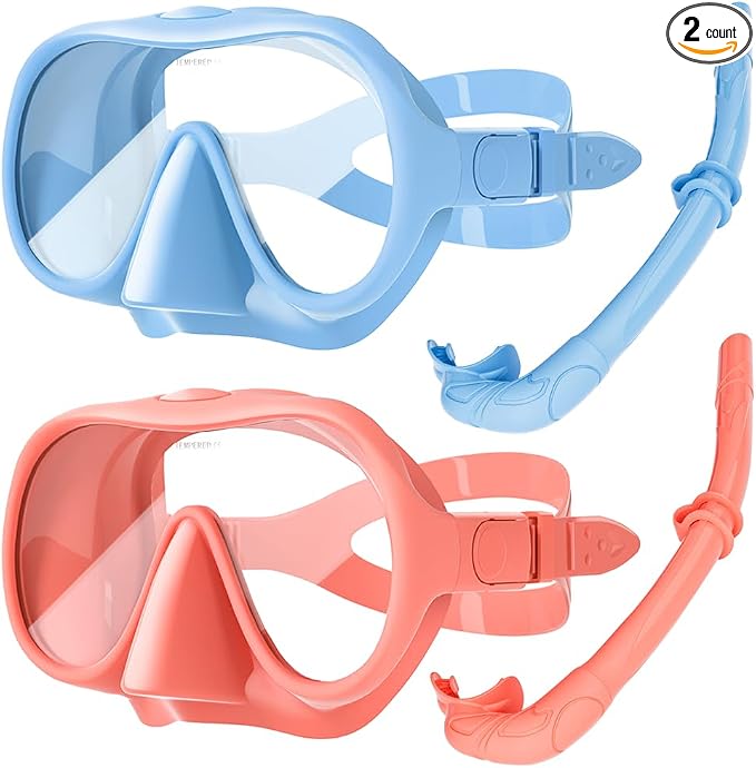 2 Sets Snorkeling Gear for Adults, Snorkel Set Adult Panoramic View, Anti-Leak Anti-Fog Scuba Diving Mask with Mesh Bag, for Portable Professional Diving Snorkeling Set