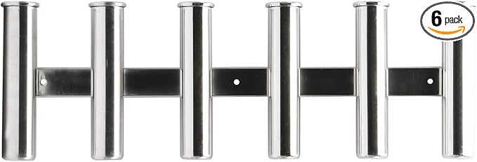 Amarine Made 6 Tube Stainless Steel Fishing Rod Rack Mirror Finish 316 Stainless Steel 6 Rod Rack