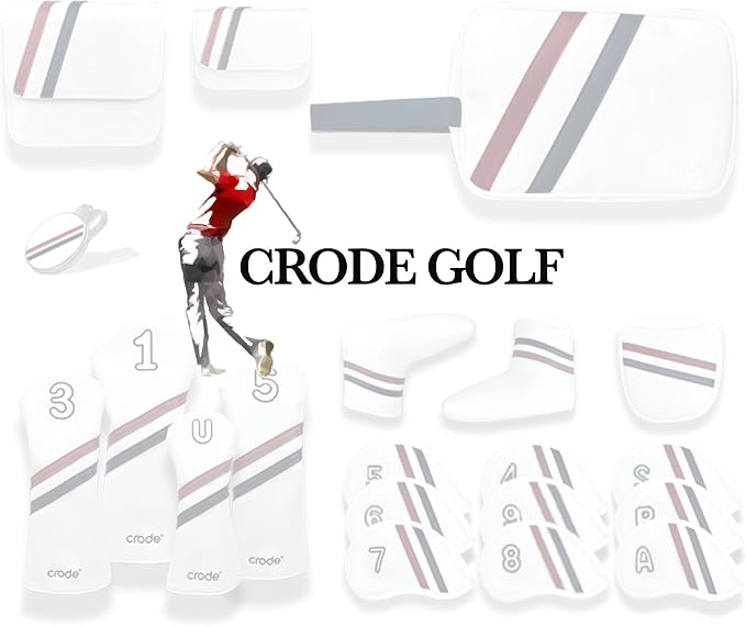 CRODE Golf Club Head Covers Premium Leather for Iron(9pcs/Set), Driver, Fairway Wood, Hybrid, Blade Putter, and Mallet Putter Cover Fit Most Brands