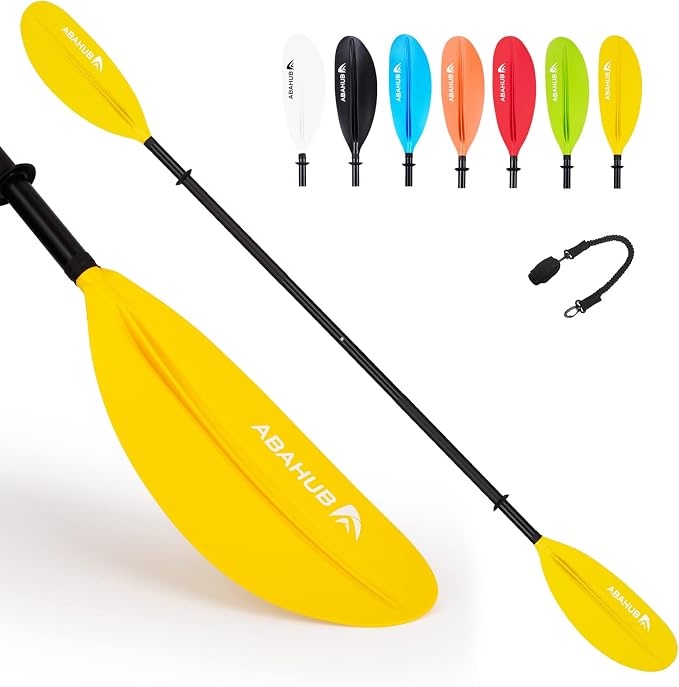 Abahub Kayak Paddle, 90.5 Inches Kayaking Oars for Boating, Canoeing with Free Paddle Leash, Aluminum Alloy Shaft Black/Blue/Green/Orange/Yellow Plastic Blades