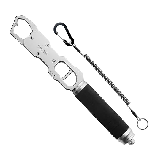 11.6" Fish Lip Gripper, Aluminum Alloy Fish Grabber with 40lb Scale, 360° Swivel Handle, Corrosion-Resistant for Saltwater & Freshwater (Silver)