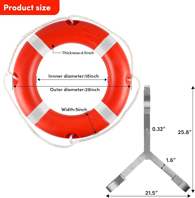 Life Ring 23"/28" Boat Safety Throw Rings with Water Floating Lifesaving Rope Life Preserver Ring Buoy with Reflective Tape & Grab Lines for Rescue Lifesaving - Orange