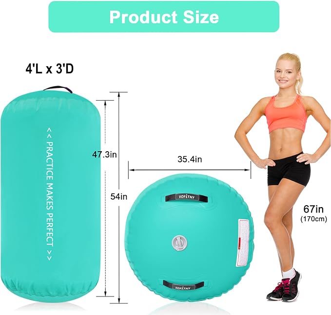 VOFiTNY Inflatable Gymnastics Air mat Tumbling Track with Air Barrel Octagon Mat with Pump for Home/Gym