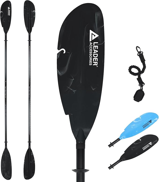 Leader Accessories Adjustable Kayak Paddle Boat Oar: Kayak Canoe Paddles 90-98 inch/230-250cm - Aluminum Floating Kayaking Fishing Oars with Paddle Leash for Adults Youth