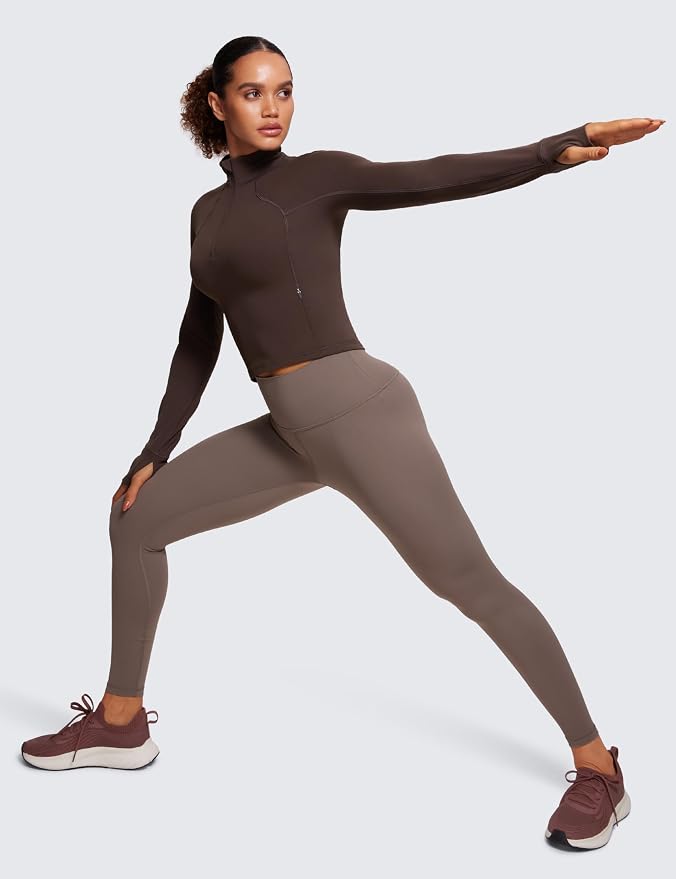 CRZ YOGA Butterluxe Half Zip Long Sleeve Shirts for Women - Workout Athletic Yoga Tops Crop Collared Quarter Zipper T-Shirt