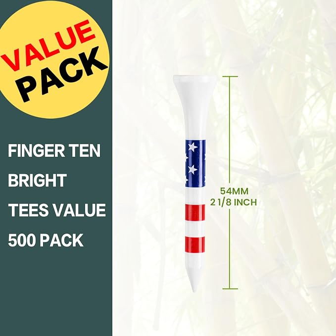 Stylish USA Flag Golf Tees Wood 1 1/2" 2 1/8" 2 3/4" 3 1/4" Value 500/1000 Pack, Durable Long Short Tees with Stripes for Consistent Height