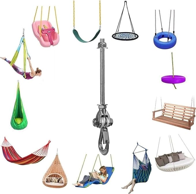 Heavy Duty Swing Hanger 180° with Stainless Steel Swing Hook 800LBS Capacity Playground Swing Seat Hardware Hammock Chair Porch Swing