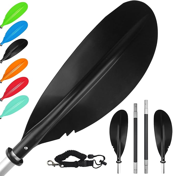 Kayak Paddles Adjustable 88in 4 Piece Kayak Oars Boat Paddles for Adults with Paddle Leash, Canoe Paddles for Kayaking Rafting Jet Ski Canoe Outdoor Kayak Water Sports and Safety Boat Accessories