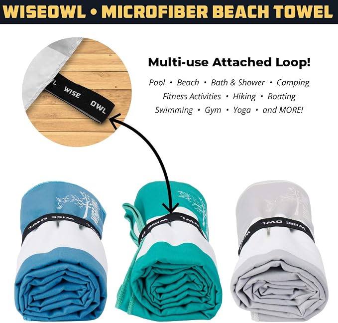 Wise Owl Outfitters Microfiber Beach Towel (7x4 ft) – Extra Large 84"x48", Quick Dry, Lightweight and Sand Free for Adults at the Beach, Pool, Gym, Yoga, or for Travel and Outdoor Use