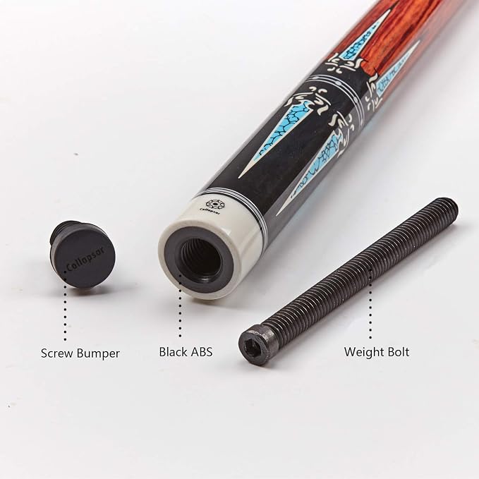 Collapsar CXT Pool Cue with Soft Case,Black with Cream Points and Turquoise,Wrapless Handle 58Inch Professional Pool Stick
