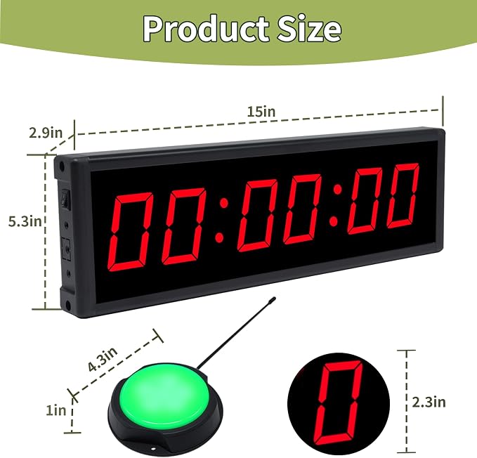 Digital Gym Timer Clock with Wireless Start/Stop Button, Workout Clock with Remote Control, Wall Clock for Home Gym with Interval Timer, Stopwatch, Count Up/Down