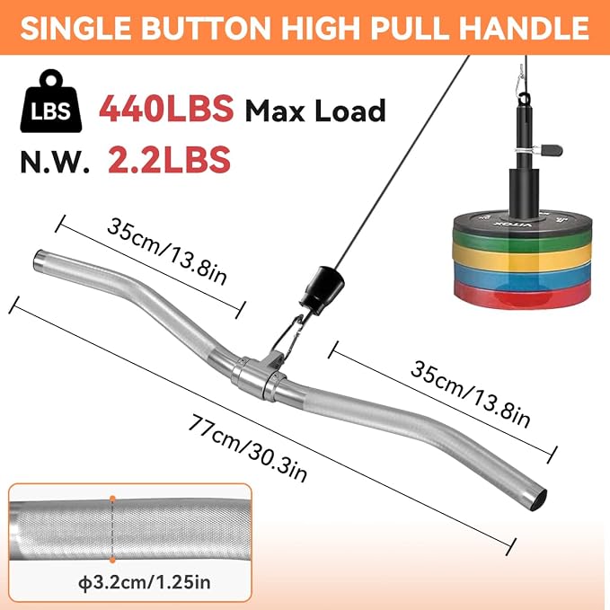 Lat Pulldown Attachments, Straight Bar Cable Attachments, Lat Pull Down Bar, Curl Pulldown Bar, Sturdy & Lightweight Aluminum, Non-Slip Grip, Full Rotation, Max Load 1000LBS