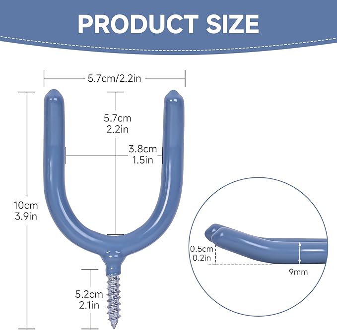 12 Pack Garage Storage System Steel U Hooks with Anti-Slip Coating Home Improvement and Organization Screw in Hooks Easy Wall Mounting Heavy Duty Bike and Ladder (Grey, 12 Pack)