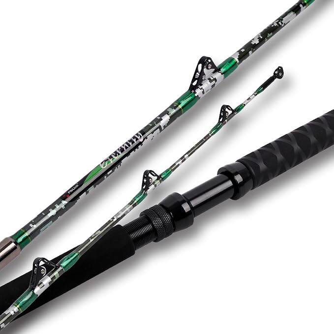 Fiblink 2-Piece Trolling Fishing Rod, Saltwater Roller Rod, Portable Big Game Rod(5’6”/6’/7’)