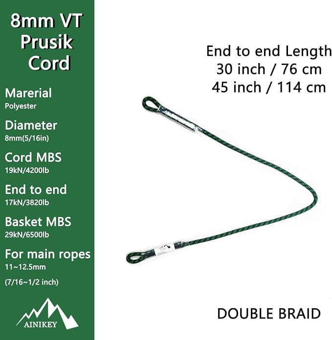 8mm (5/16") Prusik Swen Eye-to-Eye Pre-Sewn 30 inch / 45 inch Climbing Utility Cord Multipurpose for Outdoor Climbing Arborist Mountaineering Rope Black | 45 inch | Pack of 3
