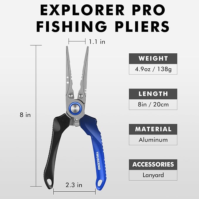 TRUSCEND Easy Use Lockable Fishing Pliers with Tungsten Carbide Cutter, Innovative Ergonomic Handy Handle, Saltwater Corrosion Resistant Teflon Coated Fishing Tool, Light Multi-Function Fishing Gear