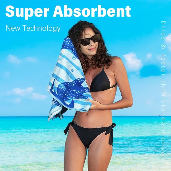 Widdonen Lightweight Thin Microfiber Beach Towel Sand Free Quick Dry Absorbent Compact Soft Pool Swim Travel Towels Extra Large Oversized Beach Accessories Gifts for Adult