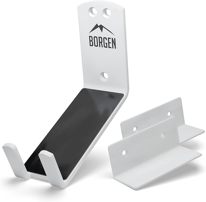 Borgen Bike Wall Mount Pedal Hook for E-Bikes, MTB & Road - Bicycle Wall Mount with Support Brackets and Wall Protection Pads, Suitable as Bike Rack Garage Bike Storage Shed and Bicycle Storage Indoor