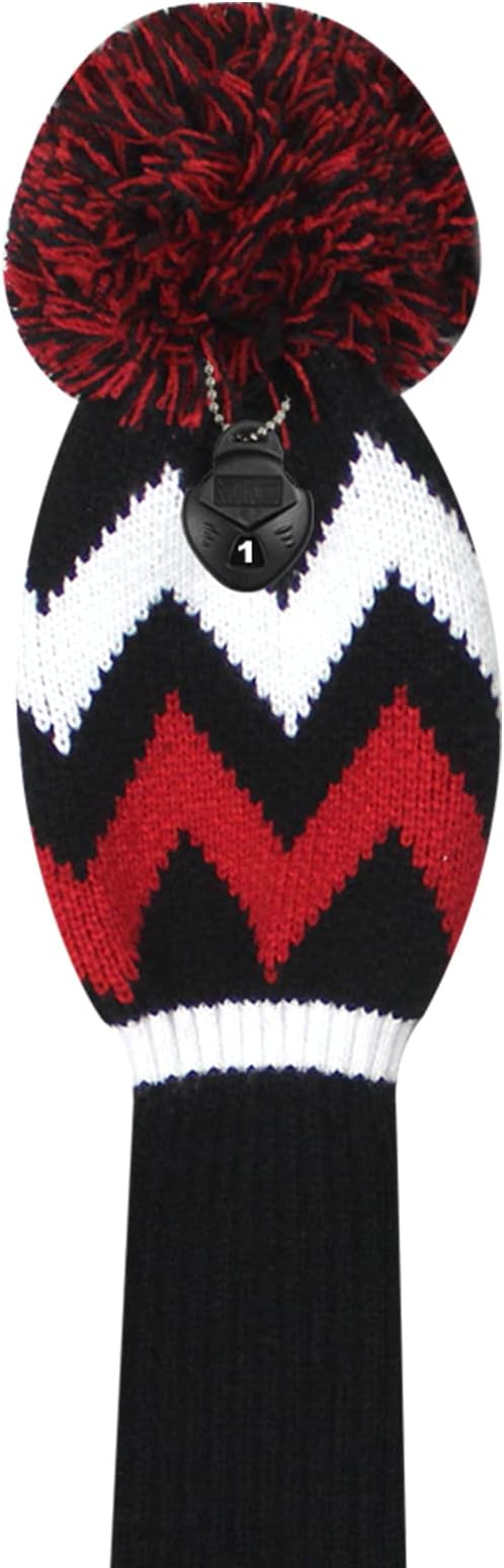 Scott Edward Knit Golf Club Cover with a Pom Set of 5 Head Covers Protect Driver Wood(460cc) 1 Fairway Wood2 and Hybrid/UT2 with Rotating Club Number Tags