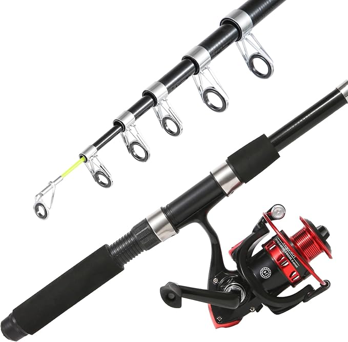 Tripquips 6.9ft Carbon Fiber Telescopic Spinning Fishing Rod and Reel Combo Set for Adults, Includes 4 Rods, 4 Reels, 4 Line Spool, 2 Carrier Bags, 2 Lure Boxes