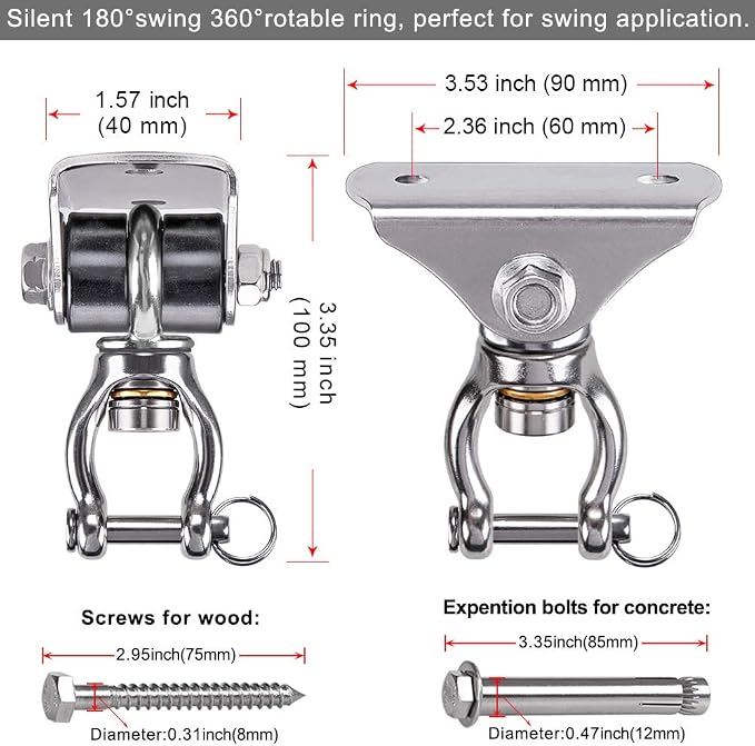 SELEWARE Silent Swing Hanger Heavy Duty Swing Hook Swivel Bearing Hanging Hardware for Porch Swing Hammock Chair Heavy Bag Yoga Silk Suspension Straps Olympic Rings