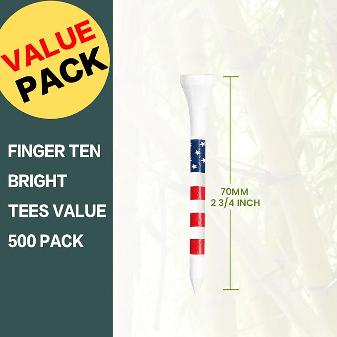 Stylish USA Flag Golf Tees Wood 1 1/2" 2 1/8" 2 3/4" 3 1/4" Value 500/1000 Pack, Durable Long Short Tees with Stripes for Consistent Height