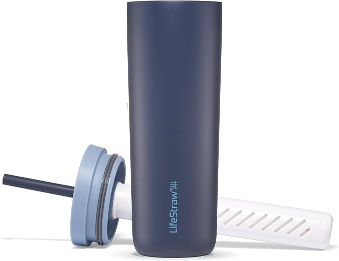 LifeStraw Go Series — Insulated Stainless Steel Water Filter Tumbler, 18oz, Aegan Sea, Removes Bacteria, Parasites, Microplastics, Improves Taste