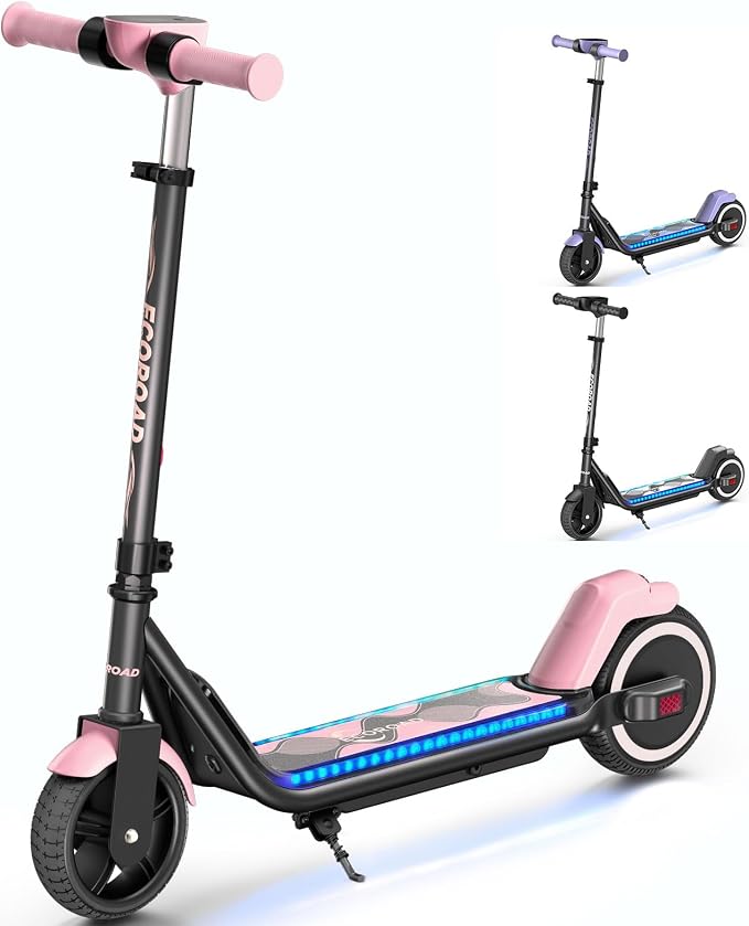 ECOROAD EK6 Kids Electric Scooter for 6-12, 3/6/10mph Speeds for Ultimate Comfort & Adjustable Height, 150W & Dual Brake Safety Electric Scooter, for Outdoor Play, Park Rides (Rider:3.9-5.2 FT)