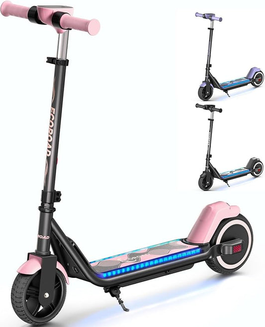 ECOROAD EK6 Kids Electric Scooter for 6-12, 3/6/10mph Speeds for Ultimate Comfort & Adjustable Height, 150W & Dual Brake Safety Electric Scooter, for Outdoor Play, Park Rides (Rider:3.9-5.2 FT)
