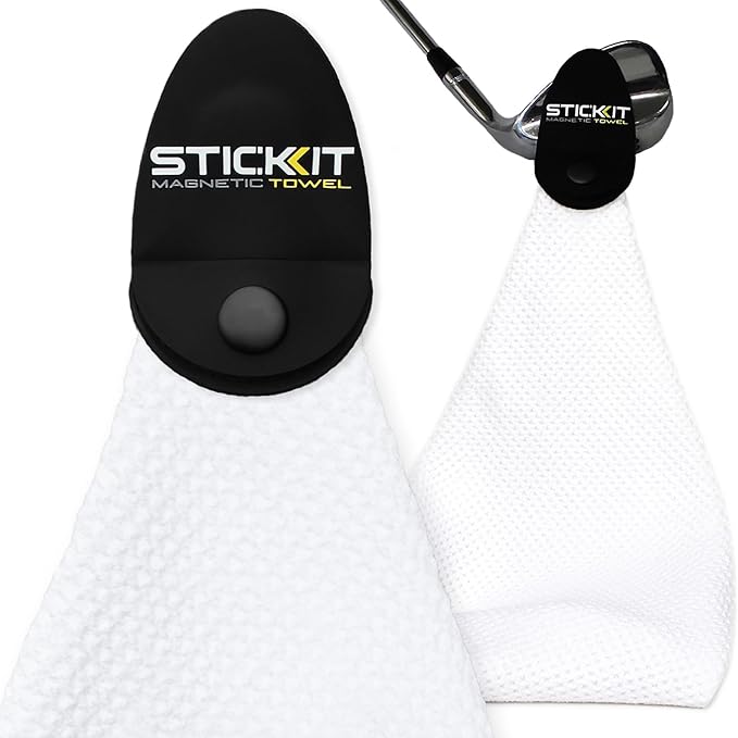 STICKIT Magnetic Golf Towel - Ultra-Absorbent with Waffle Weave Microfiber & Removable Magnet - Golf Towel with Magnet for Bags, Clubs & Carts - Removes Dirt, Grass & Debris from Club Face - 29" x 29"