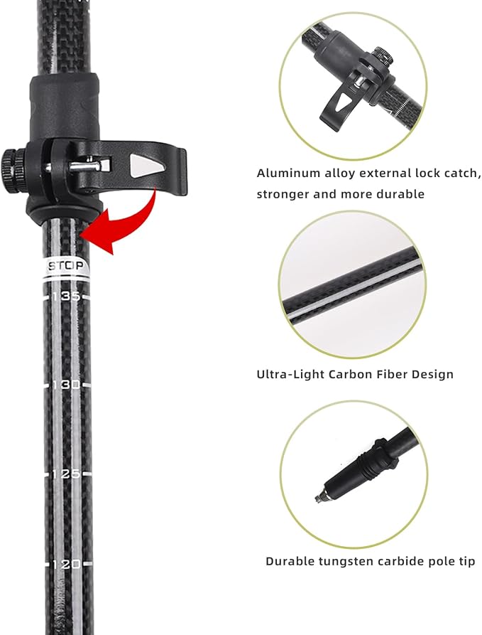 3K Carbon Fiber Trekking Poles & Walking Stick Collapsible Lightweight for Hiking (1-PCS)