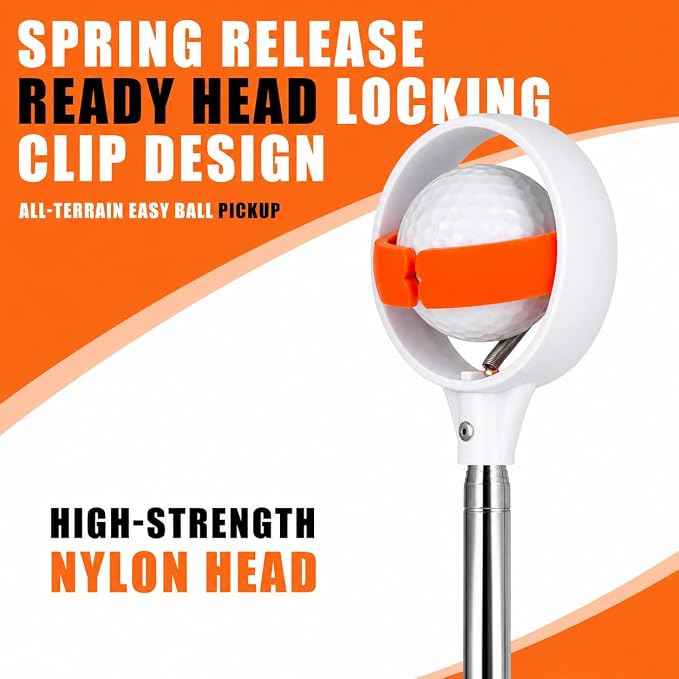 Professional Golf Ball Retriever Telescopic for Water, 9Ft/12Ft/16.3Ft/20Ft Stainless Steel Golf Ball Retriever with Spring Release-Ready Head Locking Clip