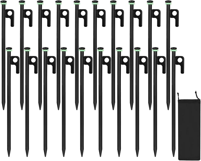 20Pcs Tent Stakes, 12in/16in Heavy Duty Tent Stakes, 0.35" Dia. Forged Steel Stakes Heavy Duty for Tent Used on Rocks, Snowfield(20Pcs 12in Stakes)