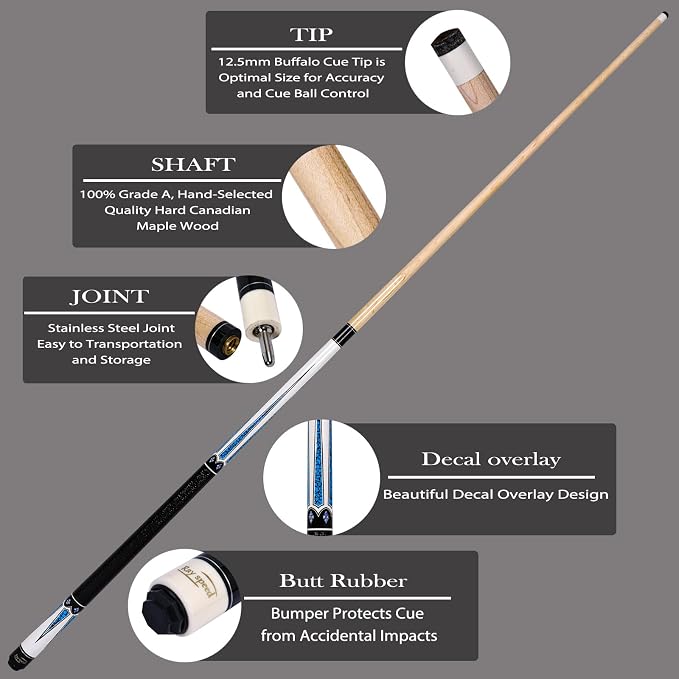 Pool Cue Stick Low Deflection Shaft Billiard Cue Stick with Hard Case 19-20 oz Professional Pool Stick