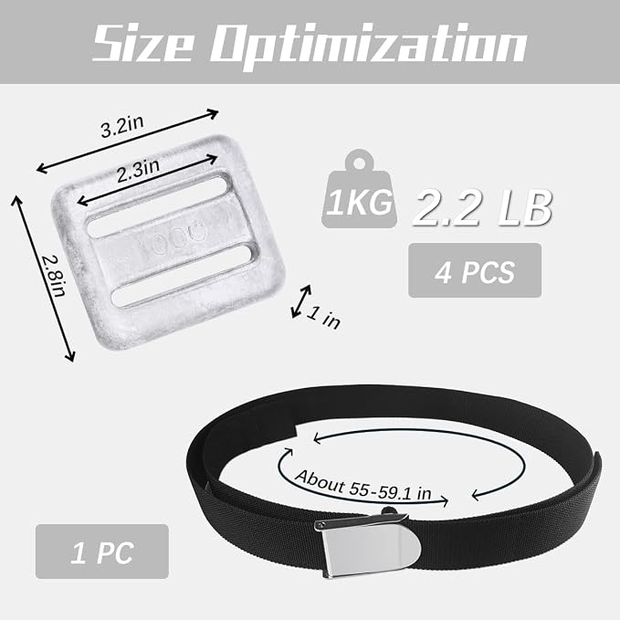 5 Pcs 2.2 lb Scuba Weight Belt Set, Diving Weight Belt with Metal Block Buckle Dive Weights Nylon Dive Belt Suitable for Free Diving