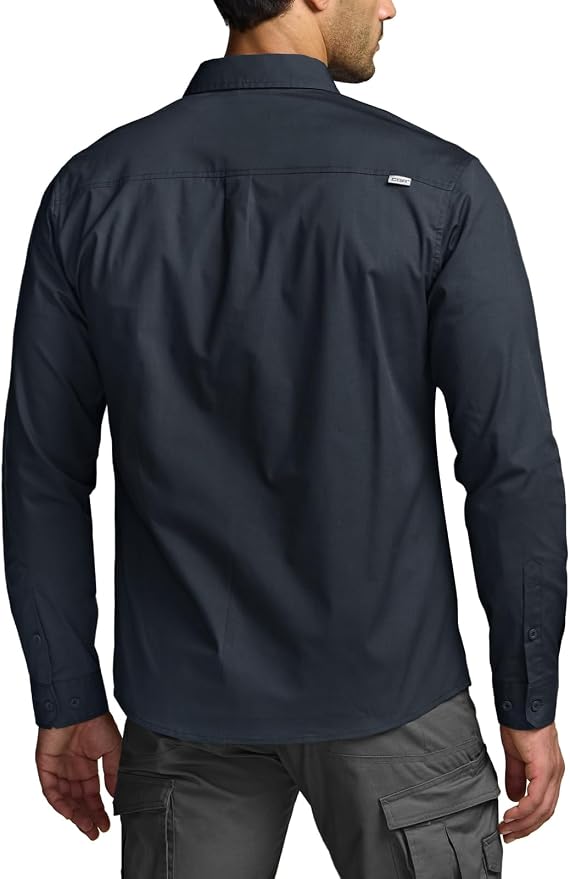 CQR Men's Long Sleeve Tactical Shirts, Ripstop Military Work Shirts, UPF 50+ Breathable Button Down Outdoor Hiking Shirt