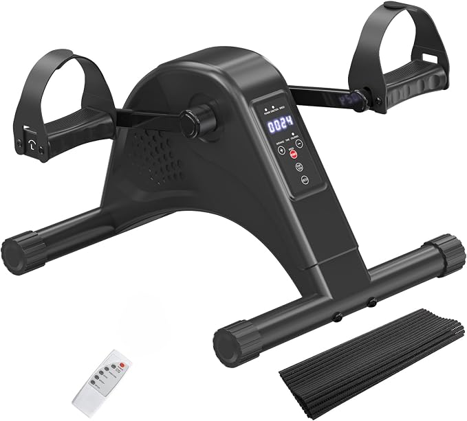 12-Levels Mini Exercise Bike Under Desk with LCD Display, Quiet Electric Bidirectional Bicycle Pedals for Home for Seniors, Stationary Bike Under Desk for Leg & Arm Physical Therapy Exerciser