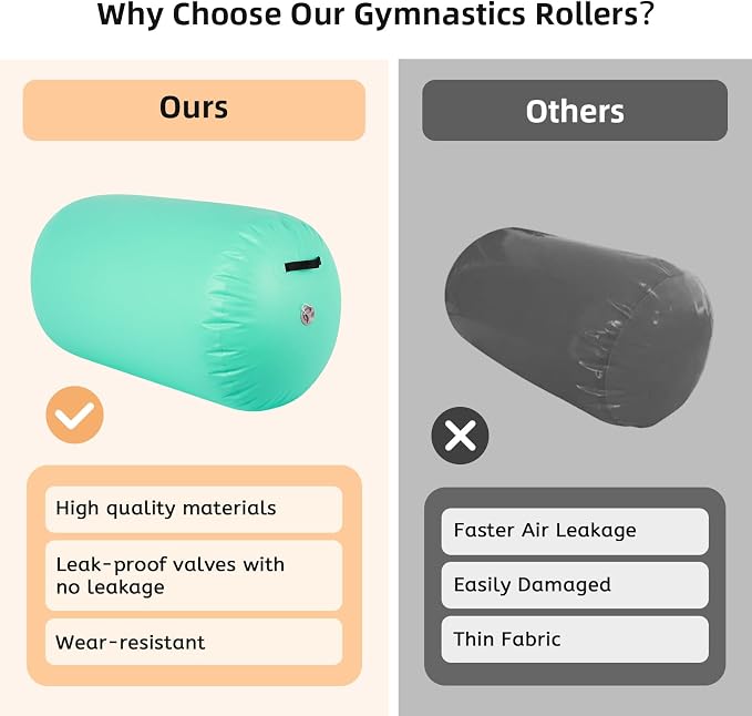 Inflatable Gymnastics Air Roller Tumbling Barrel with Electric Pump for Back Handspring Training and Cheerleading Home Use Gymnastics Equipment Air Track Tumble Mat