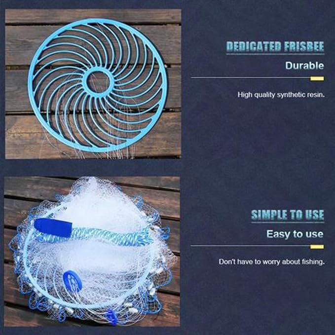 Alvinlite Cast Net for Bait Trap Fish 8ft 10ft 12ft 14ft 16ft Radius Fishing Cast Net Throw Cast Net with Heavy Duty Zinc Sinker for Freshwater and Saltwater