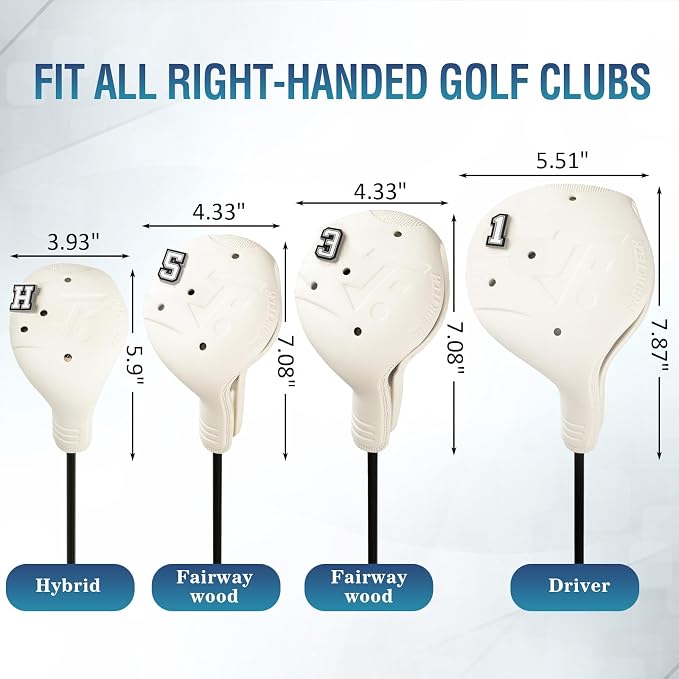 Snap-On Golf Club Covers for Right-Handed Golf Clubs, Easy On Off in 1 Second, Fits 460cc Drivers, Washable EVA Plastic with Shaft Lock, DIY Pins for Customization