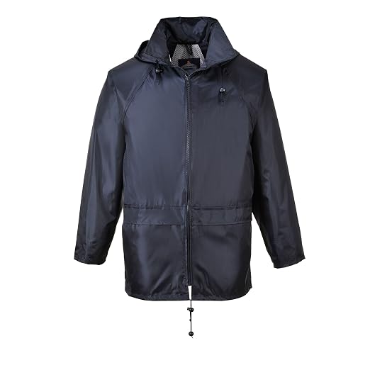 Portwest US440 Men's Waterproof Rain Jacket - Lightweight Durable Hooded Weather Protection Safety Coat Navy, XX-Large