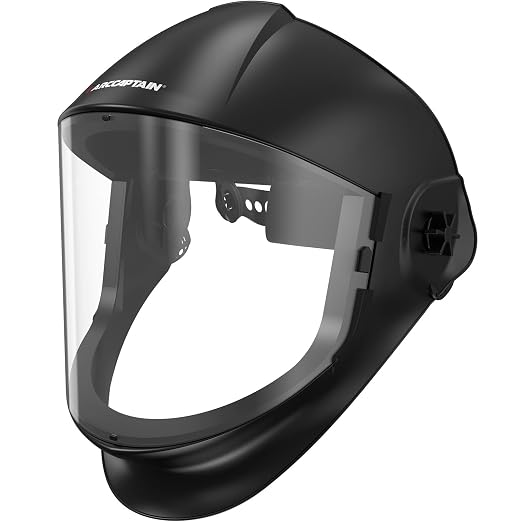 ARCCAPTAIN Panoramic Full Face Shield, Full Face Impact Resistant Mask with Polycarbonate Visor and Adjustable Ratcheting Headgear, ANSI Z87.1 Certified for Grinding, Cutting, Industrial Use