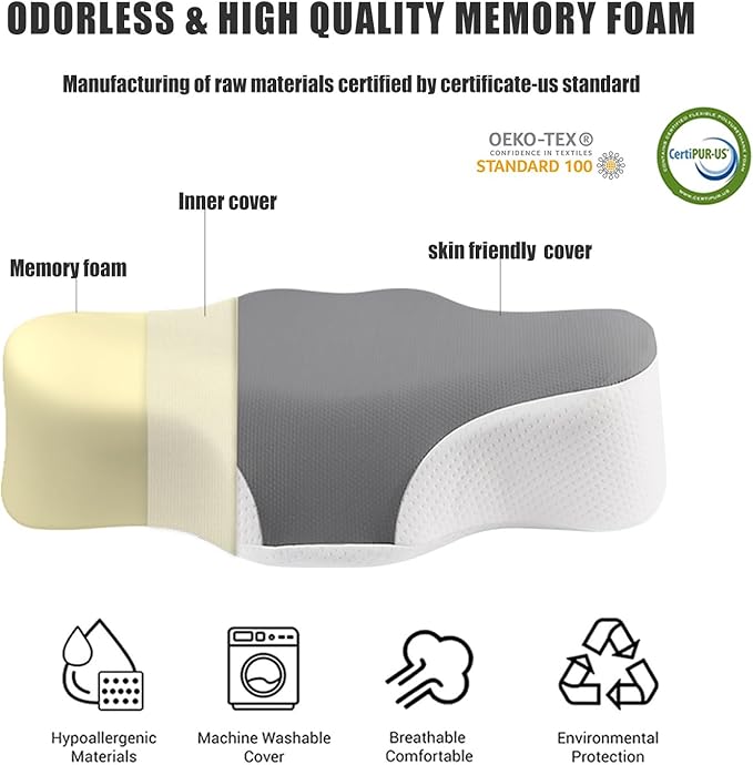 Bespilow Camping Travel Pillow for Sleeping - Memory Foam Cervical Neck Support Pillow for Neck Pain Relief, Inflatable Alternative, Compressible Cooling Orthopedic Pillow for Backpacking, Airplane