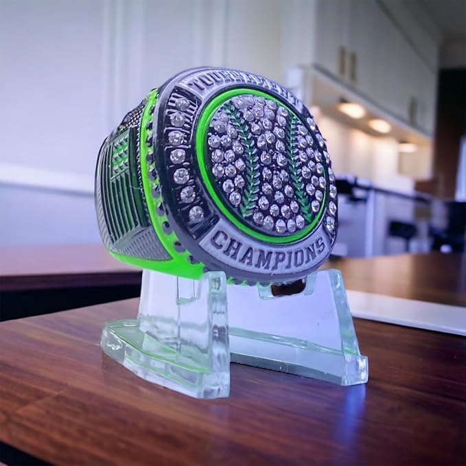 Legacy Rings 1 or 12 Pack Neon Green Baseball Softball Championship Trophy Ring Award for Tournament Champion or Finalist