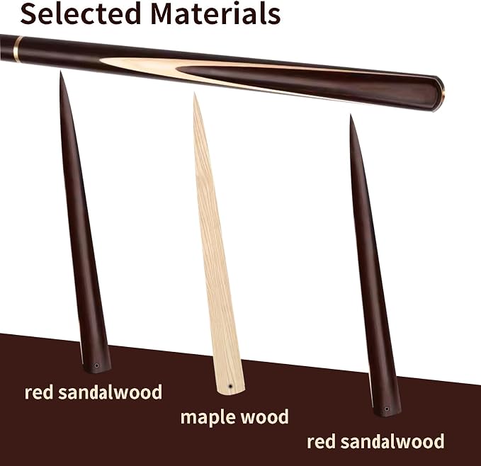 Handmade Wooden 3/4 Joint Pool Cue, 57" 19oz Dark Red Sandalwood and Maple Wood Billiard Cue with 10mm Tip, Extension Rod, Cue Case and Accessories, Complete Snooker Cue Set