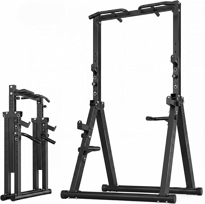 700LBS Foldable Power Tower Pull Up Bar - Multi-function Power Tower Dip Station with Adjustable Height for Home Gym, Portable Free Standing Strength Training Equipment for Indoor & Outdoor