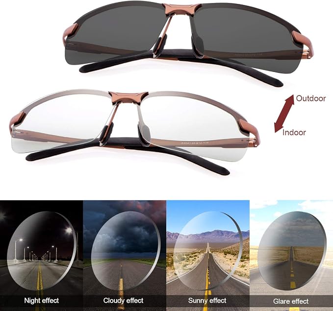 Polarized Photochromic Sunglasses for Men - UV Protection and Lightweight Sun Glasses for Driving Fishing