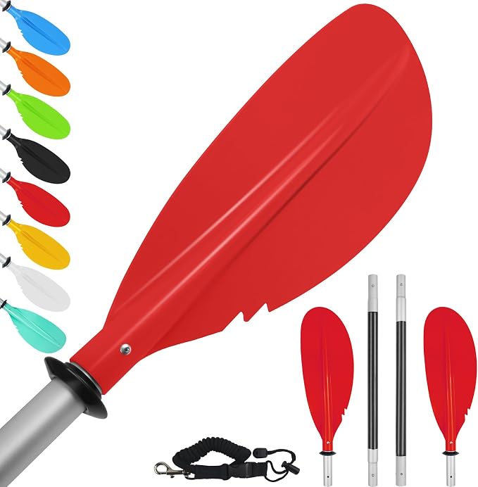 Kayak Paddle,88in 4 Pieces Boat Oars Kayak Paddles,Heavy Duty Aluminum Alloy Shaft Float Lightweight Detachable Adjustable Fishing Kayak Paddle for Adults with Paddle Leash(8 Color ，1Pack,2Pack)