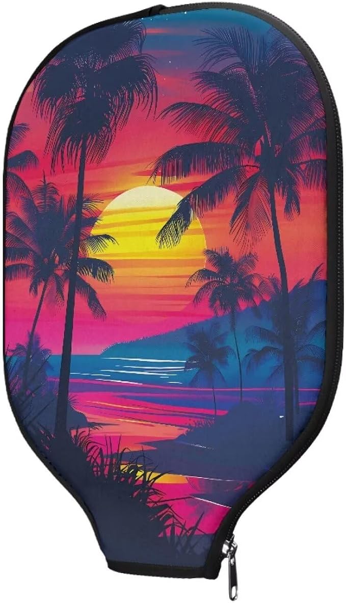 Sea Beach Pickleball Paddle Covers 11.42” L x 8.66" W Portable Pickle Ball Rackets Cases Set of 1 Pickleball Storage Bag with Zipper Closure Pickleball Cover for Women Men